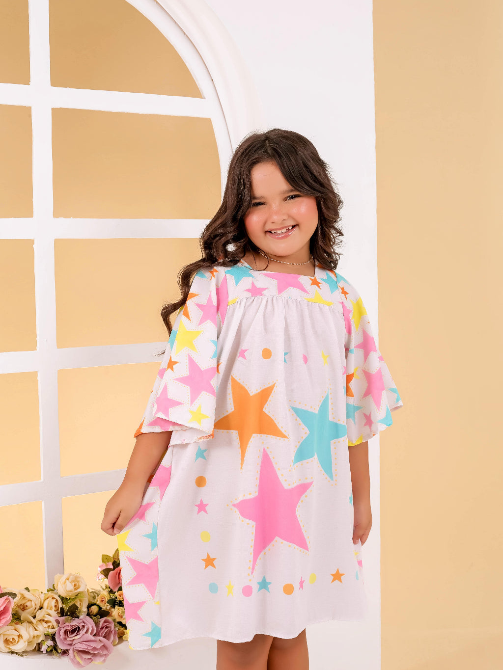 Vestido Manga Longa Infantil Menina Moda Festas Estampa Farm Animais Flores