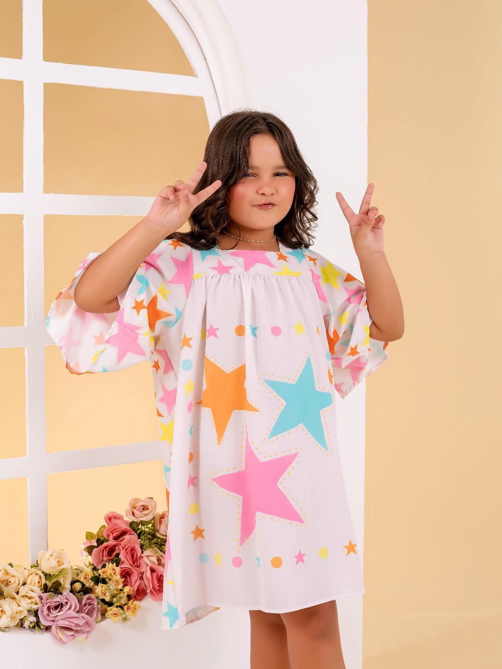 Vestido Manga Longa Infantil Menina Moda Festas Estampa Farm Animais Flores