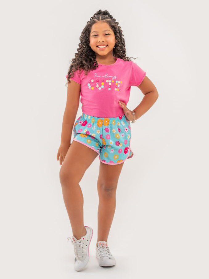 Conjunto Infantil Menina Short e Blusa Im Always Cute Tamanhos 4, 6 e 8
