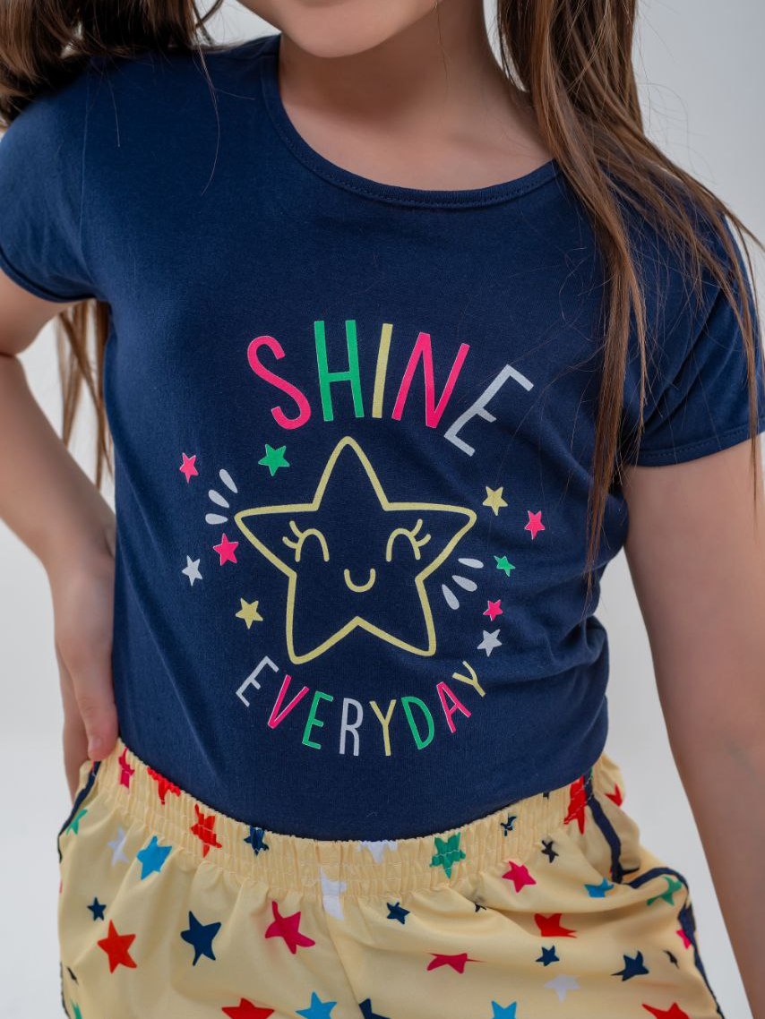 Conjunto Infantil Menina Short e Blusa Manga Shine Everyday