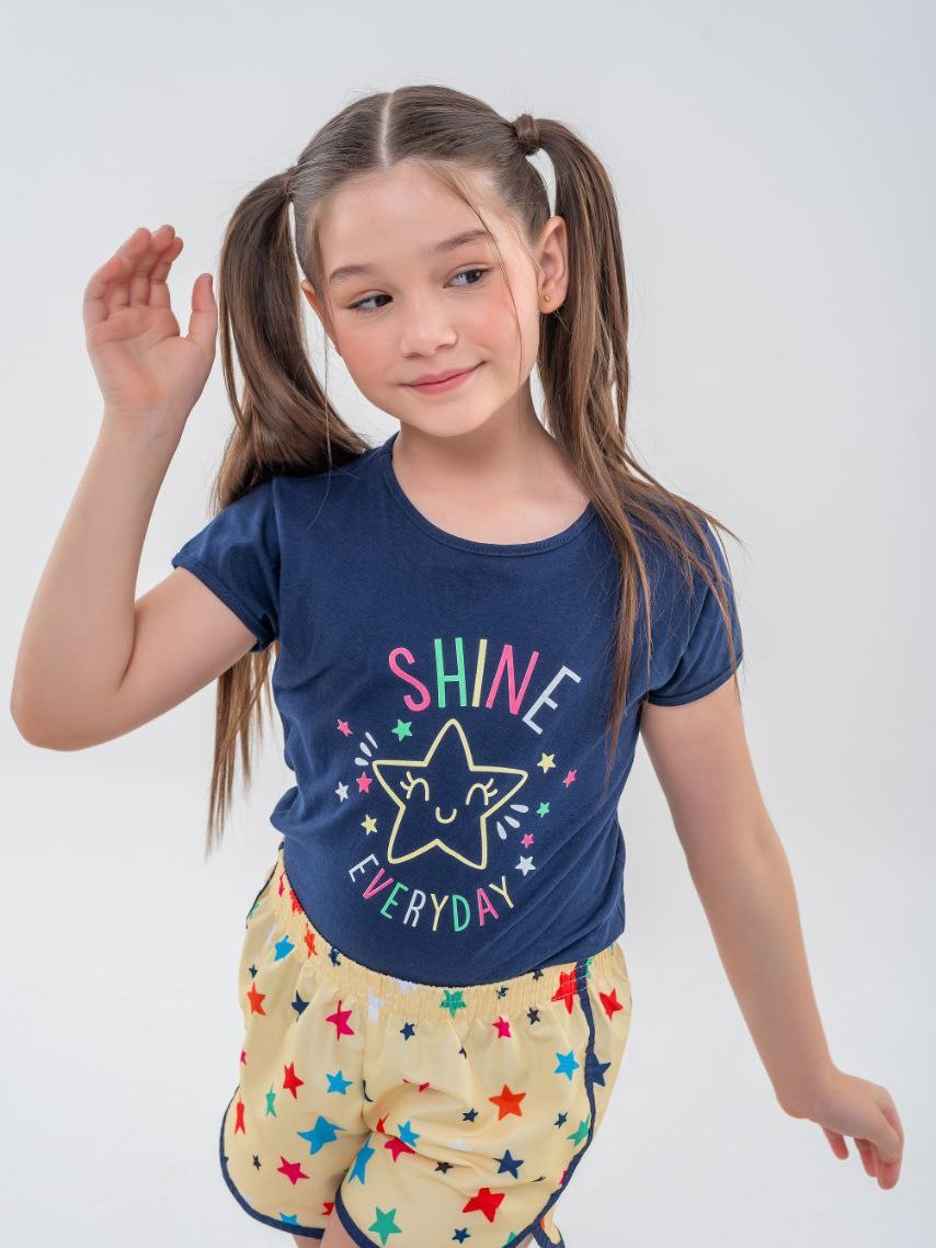 Conjunto Infantil Menina Short e Blusa Manga Shine Everyday