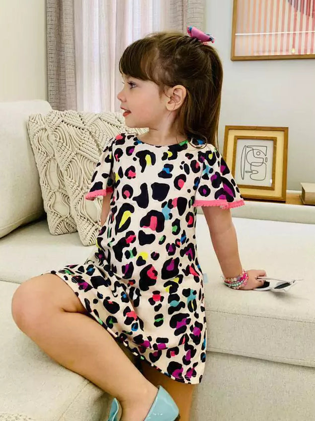 Vestido Infantil Menina Blogueirinha Lady Estampa Oncinha