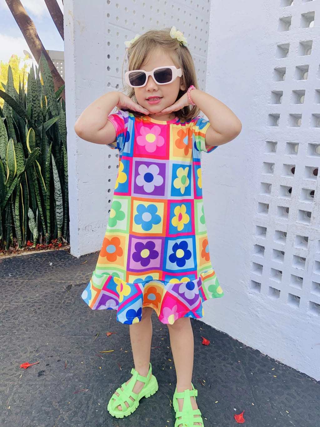 Vestido Infantil Menina Colorido Estampa Flor