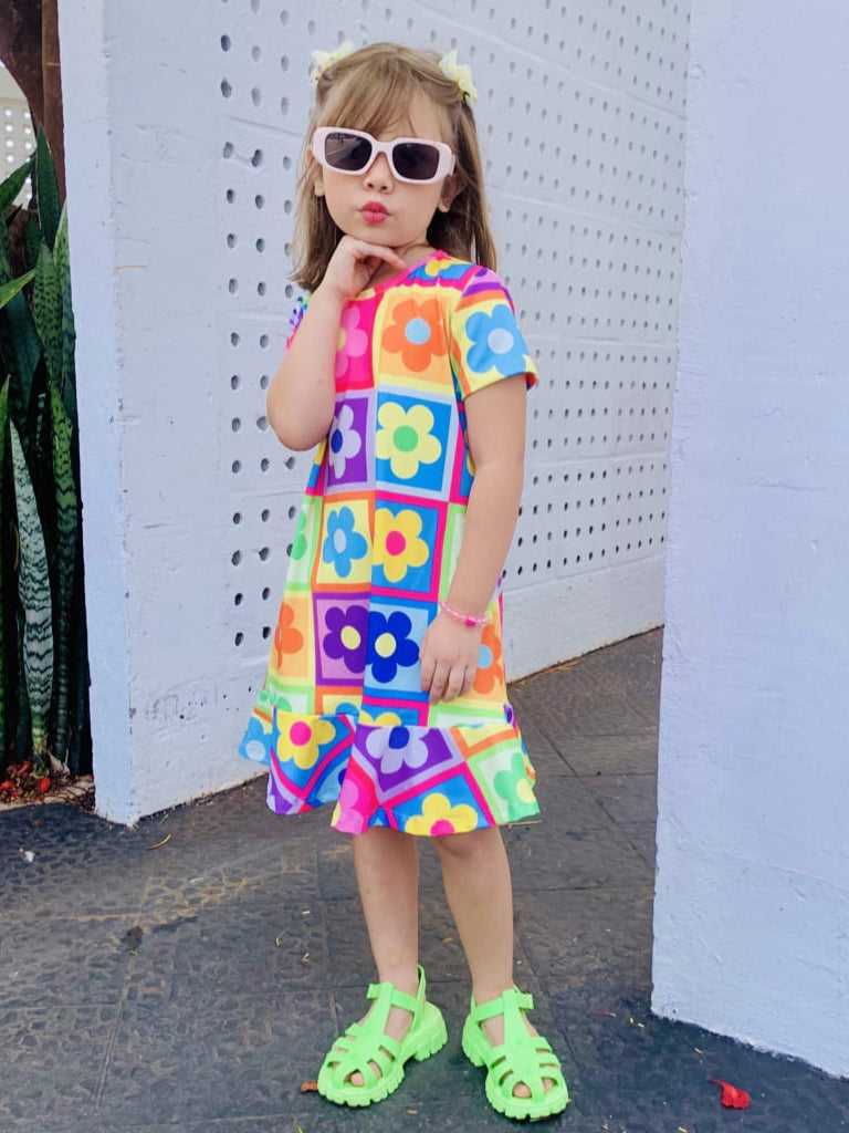 Vestido Infantil Menina Colorido Estampa Flor