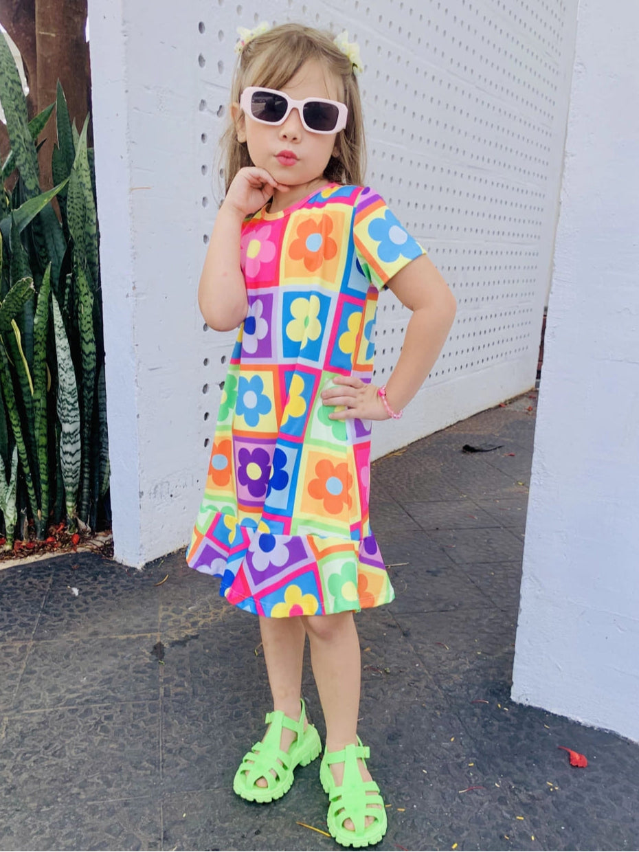 Vestido Infantil Menina Colorido Estampa Flor