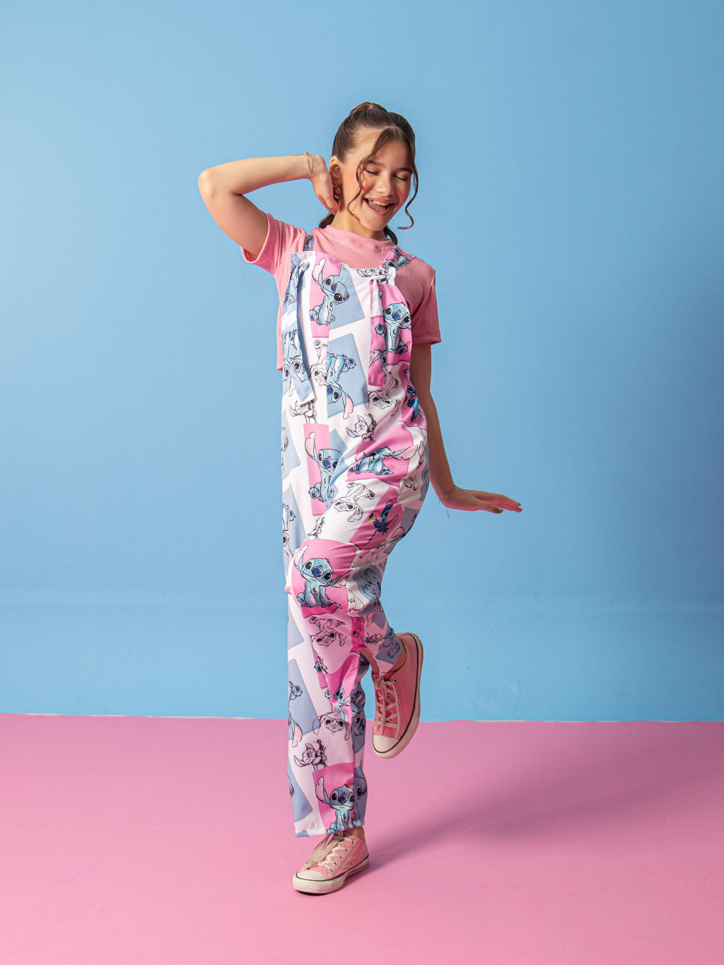 Macacão Stitch Infantil Com Blusa Infantil Juvenil Tam 6, 8 ,14