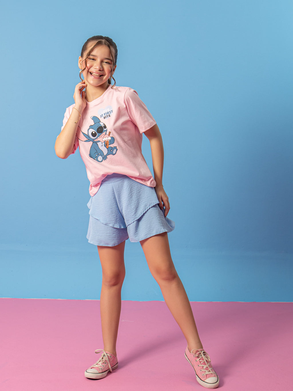 Conjunto do Stitch Infantil Menina Short Saia Balonê