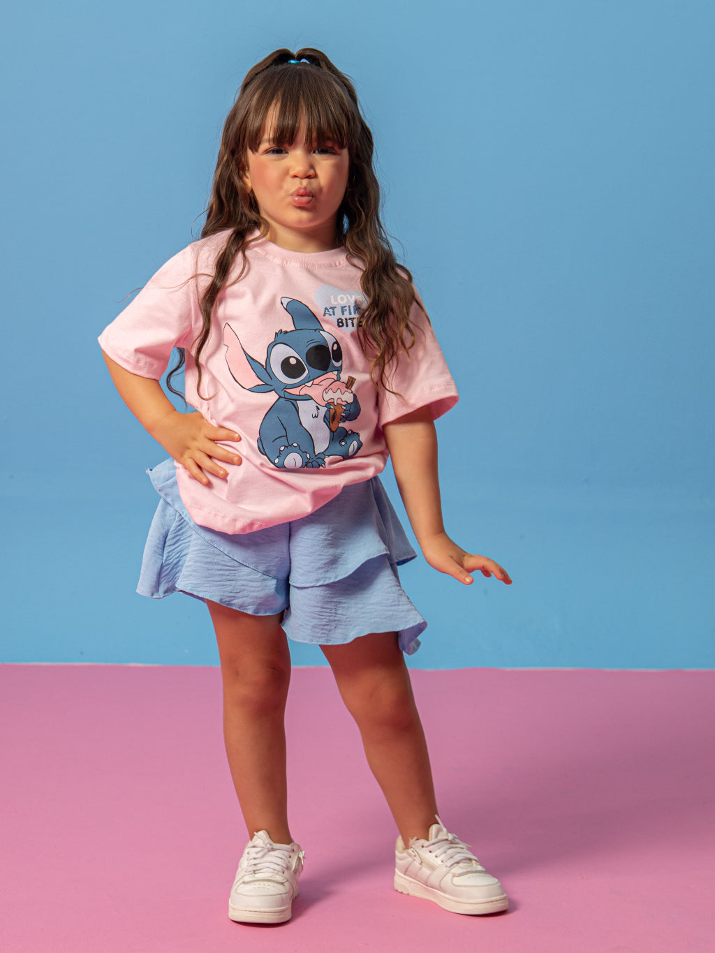 Conjunto do Stitch Infantil Menina Short Saia Balonê