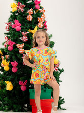 Conjunto Infantil Feminino Blusa Babado + Shorts Estampa Frutas Amarelo Algodão
