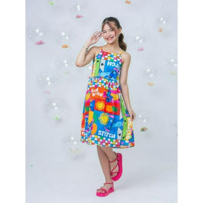 Vestido Infantil Stitch Menina Juvenil Com Alças Estampa Stitch Colorido