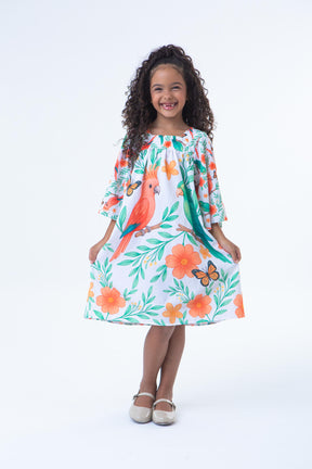 Vestido Lara Manga Longa Estampa Farm Pássaros