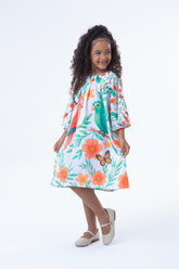 Vestido Lara Manga Longa Estampa Farm Pássaros