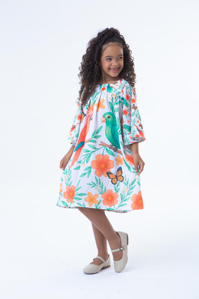 Vestido Lara Manga Longa Estampa Farm Pássaros