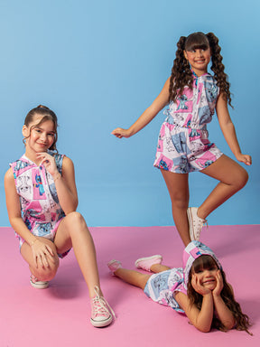 Conjunto Stitch Infantil Menina Short e Blusa Com Capuz Zíper Blogueirinha Verão e Inverno