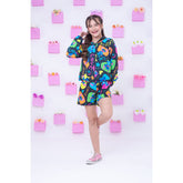 Conjunto Stitch Infantil Menina Blogueirinha Feminino Shorts e Blusa com Capuz Zíper Estampa Personagens Stitch