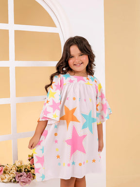 Vestido Manga Longa Infantil Menina Moda Festas Estampa Farm Animais Flores