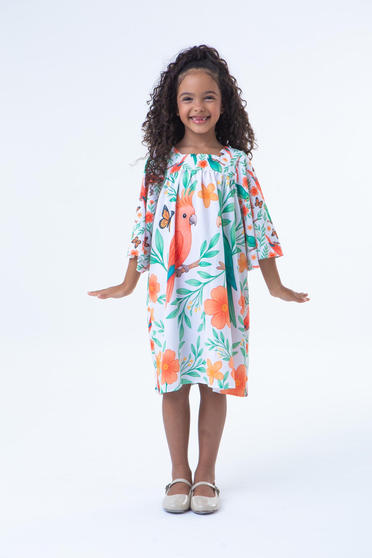 Vestido Lara Manga Longa Estampa Farm Pássaros