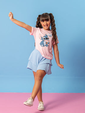 Conjunto do Stitch Infantil Menina Short Saia Balonê