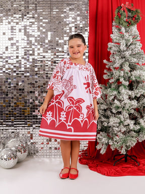 Vestido Manga Longa Infantil Menina Moda Festas Estampa Farm Animais Flores