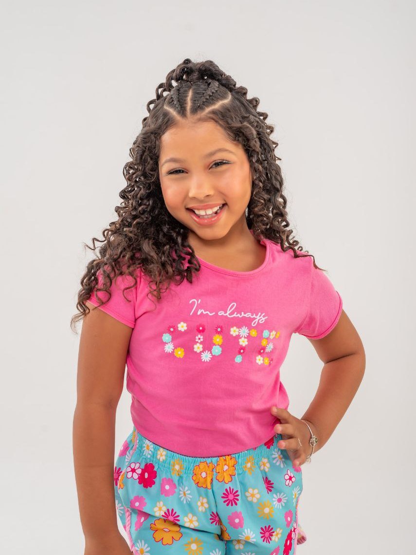 Conjunto Infantil Menina Short e Blusa Im Always Cute Tamanhos 4, 6 e 8
