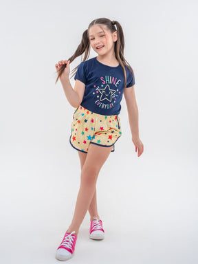 Conjunto Infantil Menina Short e Blusa Manga Shine Everyday