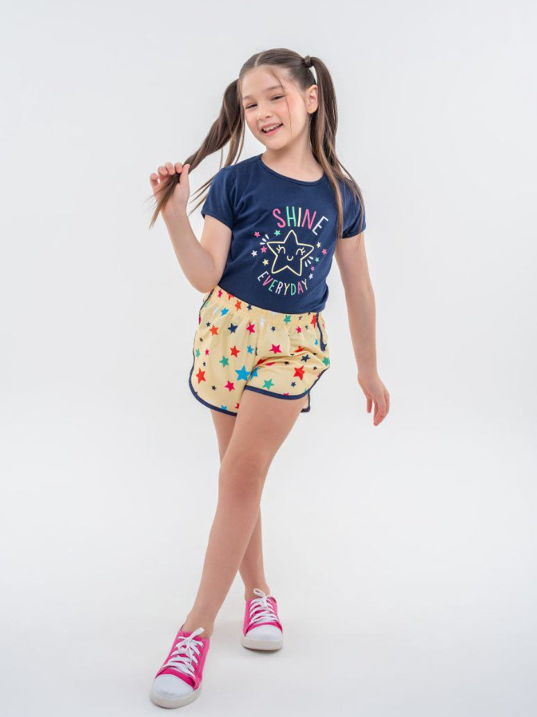 Conjunto Infantil Menina Short e Blusa Manga Shine Everyday