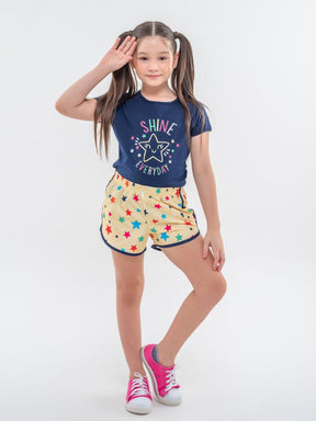 Conjunto Infantil Menina Short e Blusa Manga Shine Everyday