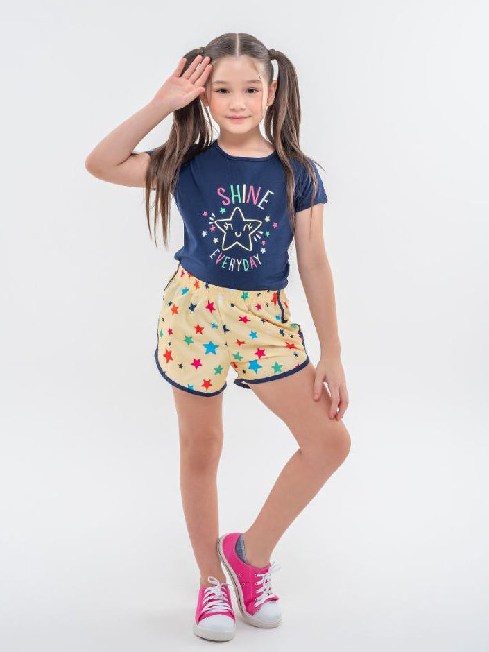 Conjunto Infantil Menina Short e Blusa Manga Shine Everyday