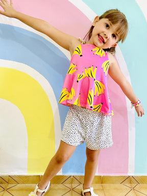 Conjunto Infantil Menina Blogueirinha Short e Blusa Babado Estampa Banana