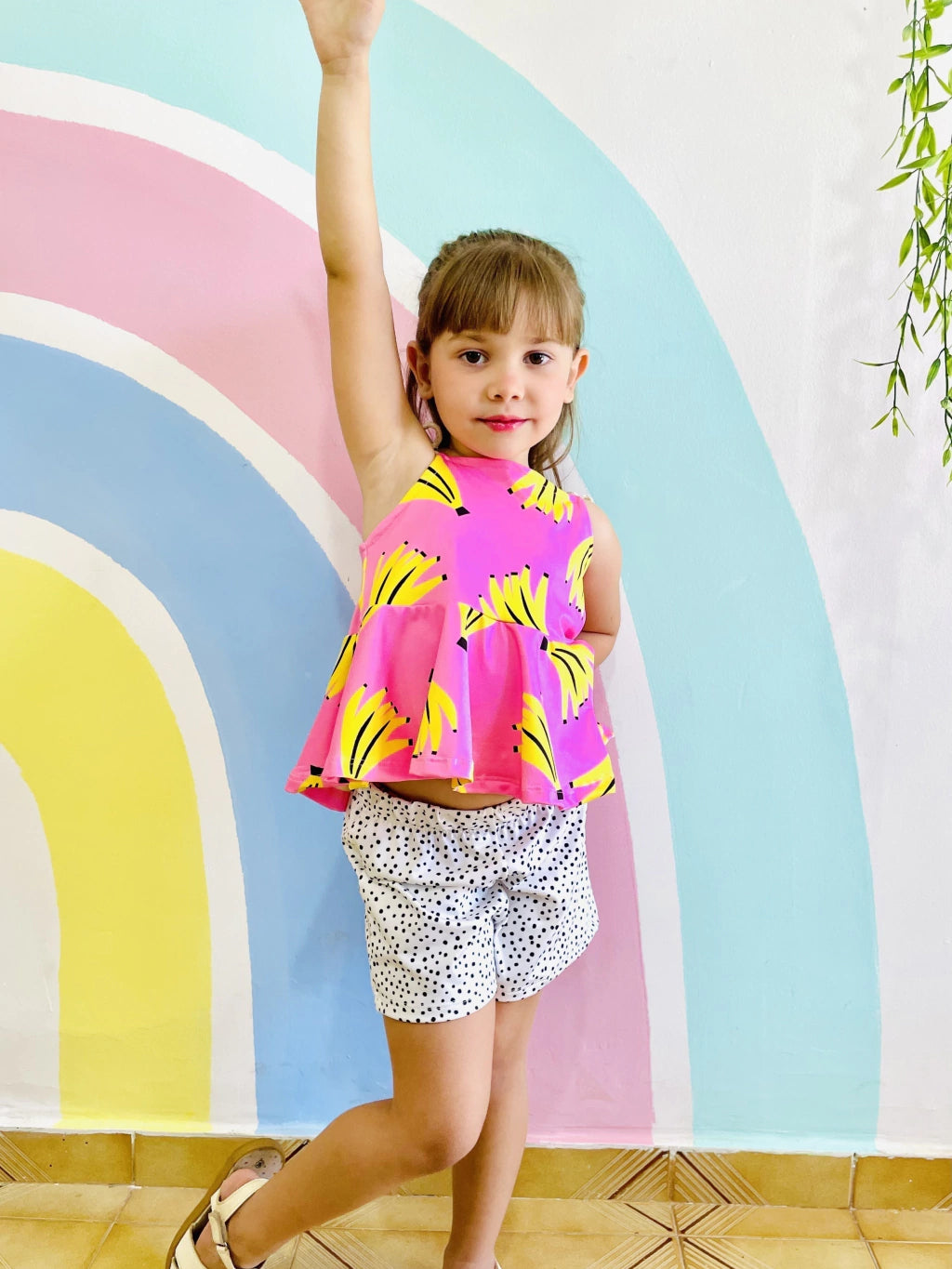 Conjunto Infantil Menina Blogueirinha Short e Blusa Babado Estampa Banana