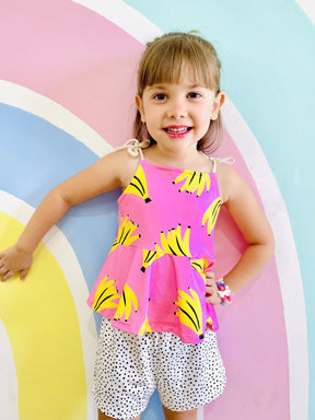 Conjunto Infantil Menina Blogueirinha Short e Blusa Babado Estampa Banana