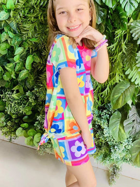 Conjunto Infantil Menina Blogueirinha Short e Blusa Estampa Flor