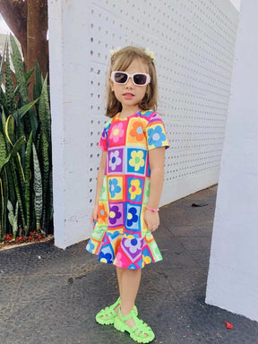 Vestido Infantil Menina Colorido Estampa Flor