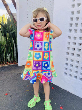 Vestido Infantil Menina Colorido Estampa Flor