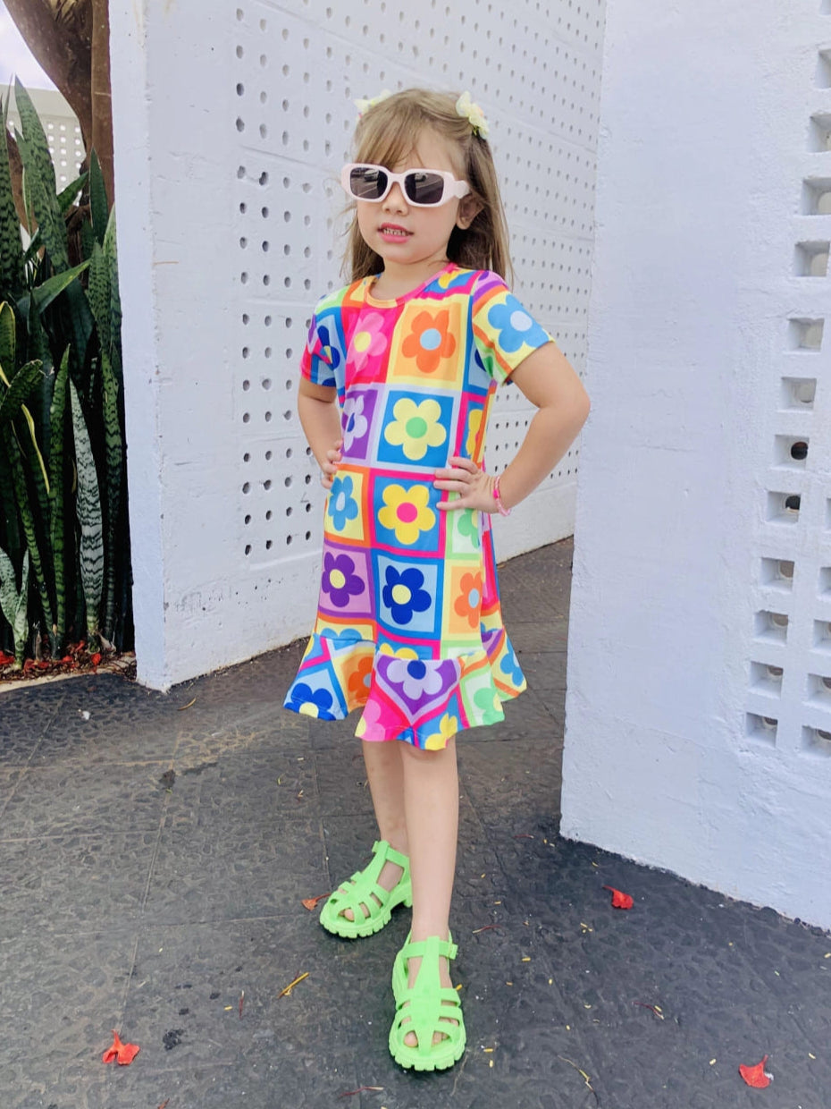 Vestido Infantil Menina Colorido Estampa Flor