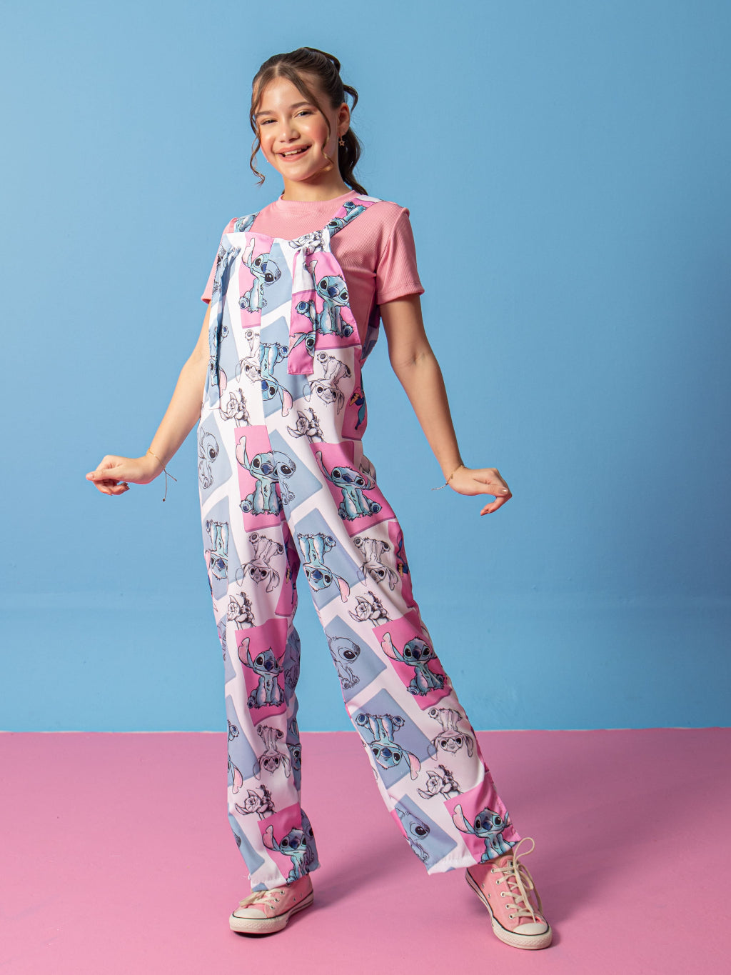Macacão Stitch Infantil Com Blusa Infantil Juvenil Tam 6, 8 ,14