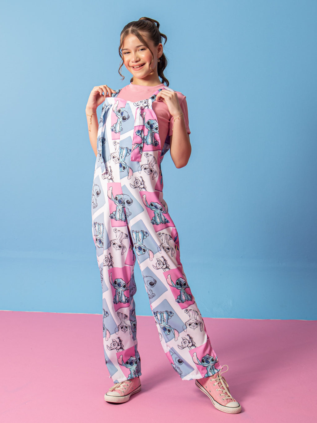 Macacão Stitch Infantil Com Blusa Infantil Juvenil Tam 6, 8 ,14