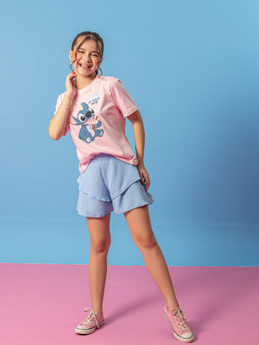 Conjunto do Stitch Infantil Menina Short Saia Balonê
