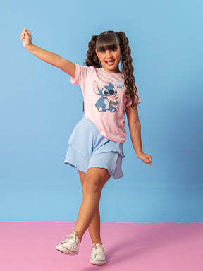 Conjunto do Stitch Infantil Menina Short Saia Balonê