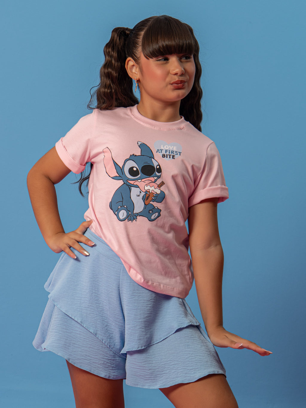 Conjunto do Stitch Infantil Menina Short Saia Balonê