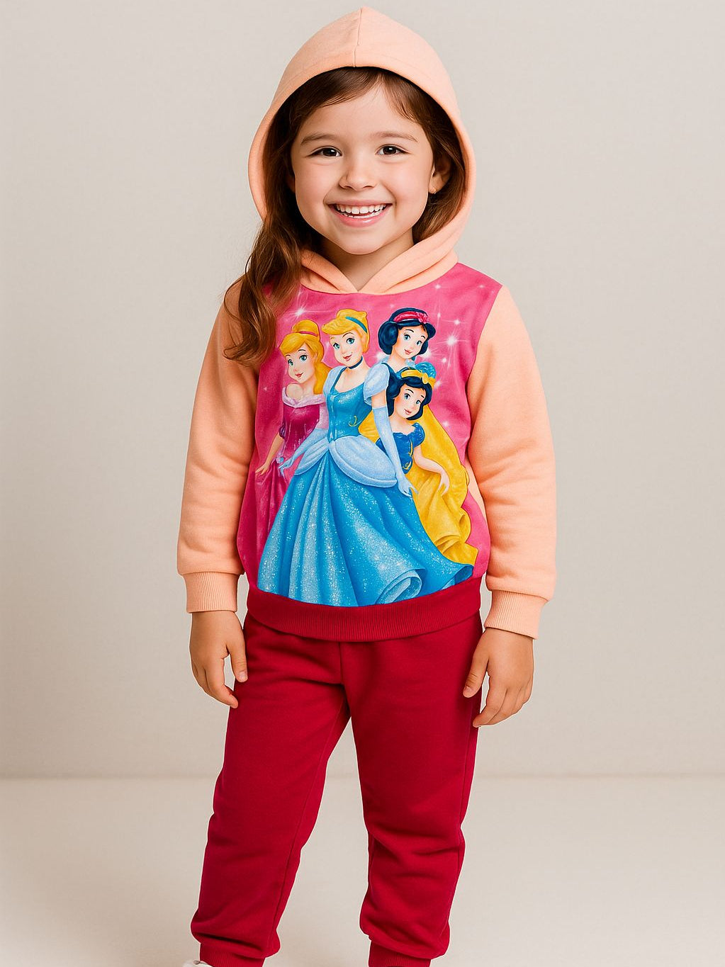 Kit 4 Peças Conjunto De Frio Infantil Menina Peluciado Personagens Desenhos 1 ao 8 Outono e Inverno