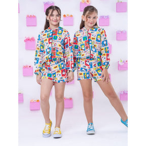 Casaco Blusa De Frio Hello Kitty Conjunto Blogueirinha Feminino Short e Blusa Com Capuz Zíper