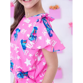 Conjunto Stitch Infantil Menina Manga Babado Com Laço Conjunto Lilo Stitch Juvenil