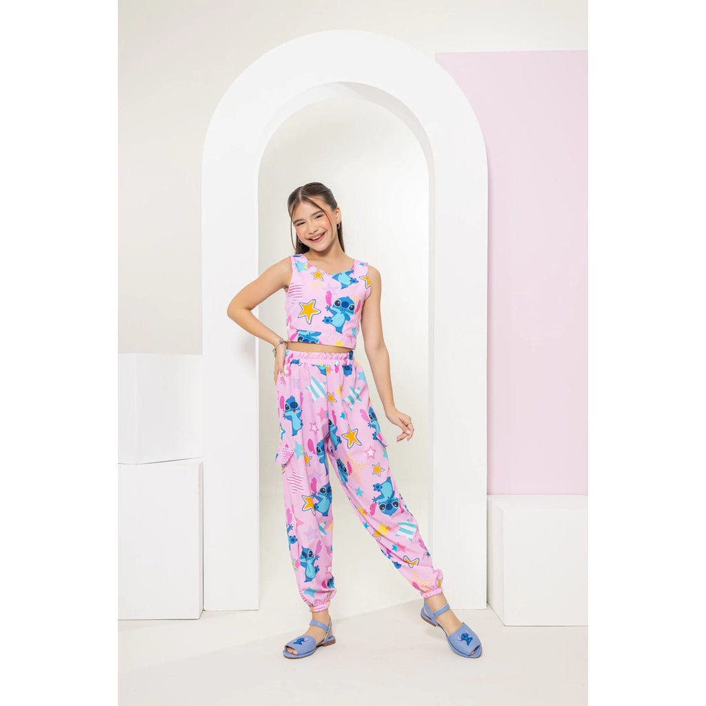 Conjunto Stitch Infantil Menina Calça e Blusa Regata Amarração Atrás