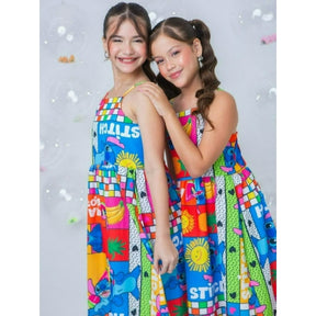 Vestido Infantil Stitch Menina Juvenil Com Alças Estampa Stitch Colorido