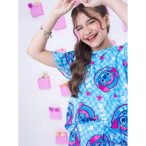 Conjunto Stitch Infantil Menina Manga Babado Com Laço Conjunto Lilo Stitch Juvenil