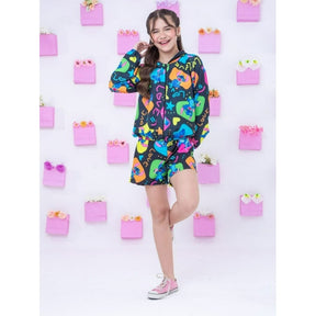 Conjunto Stitch Infantil Menina Blogueirinha Feminino Shorts e Blusa com Capuz Zíper Estampa Personagens Stitch