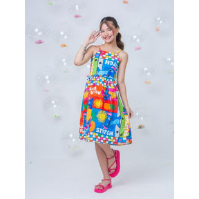 Vestido Infantil Stitch Menina Juvenil Com Alças Estampa Stitch Colorido