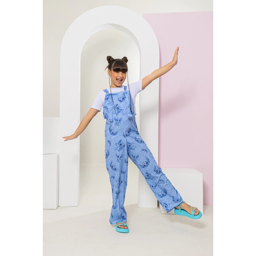 Macaquinho Stitch Infantil Menina Com Alça E Blusa Macacão Do Stitch Azul