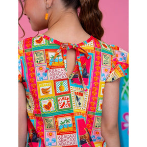 Conjunto Infantil Menina Juvenil Short Saia Babado Na Manga Estampa Animais Frutas